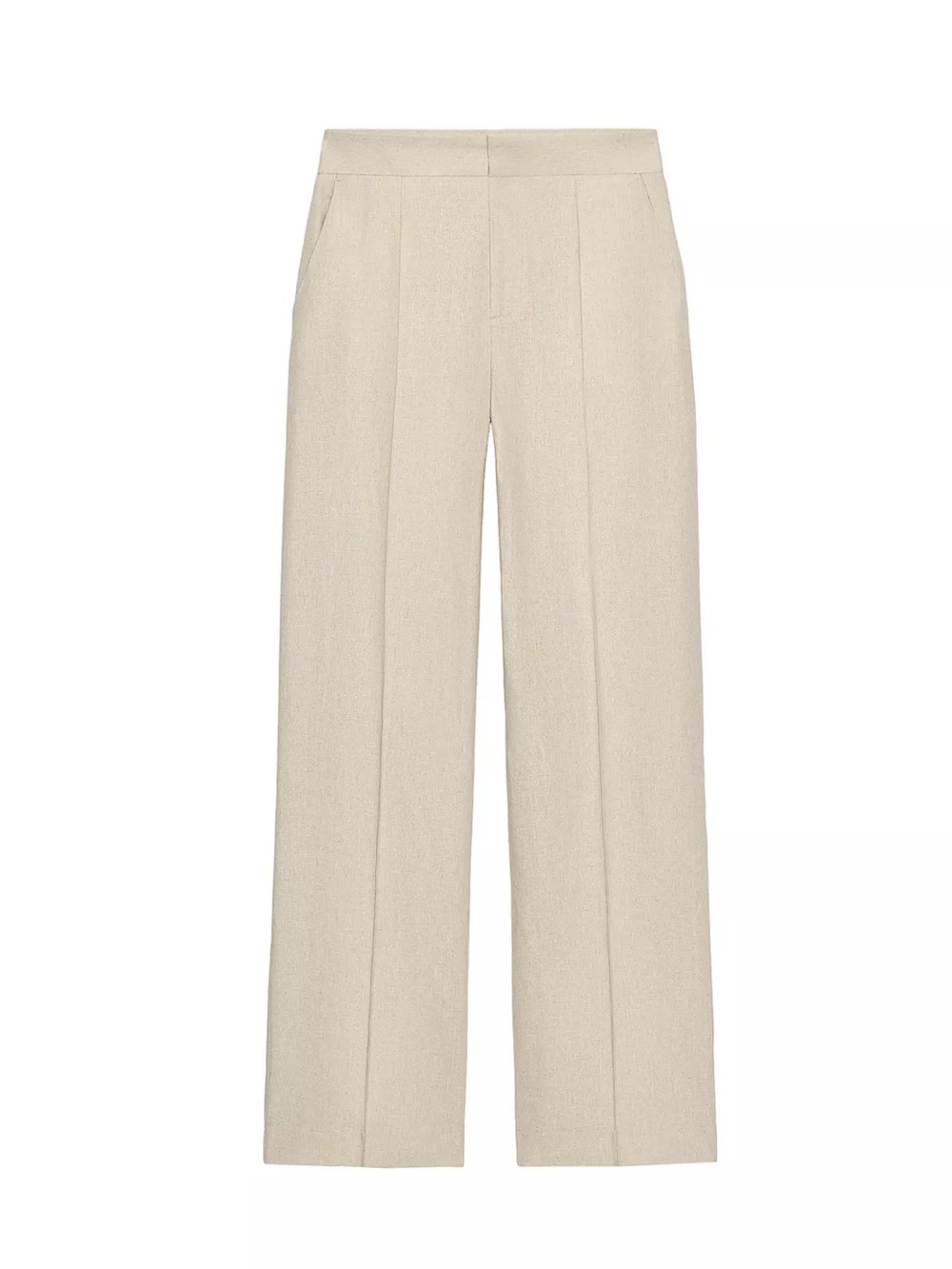 Zara Beige Tailored Straight Leg Linen-Blend Trousers